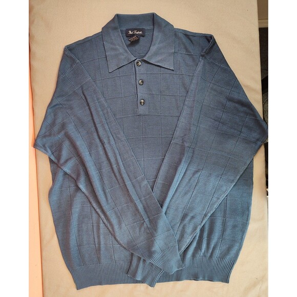 Men's Paul Fredrick 100% Silk Long Sleeve Polo Shirt Medium Teal Blue - Picture 1 of 5